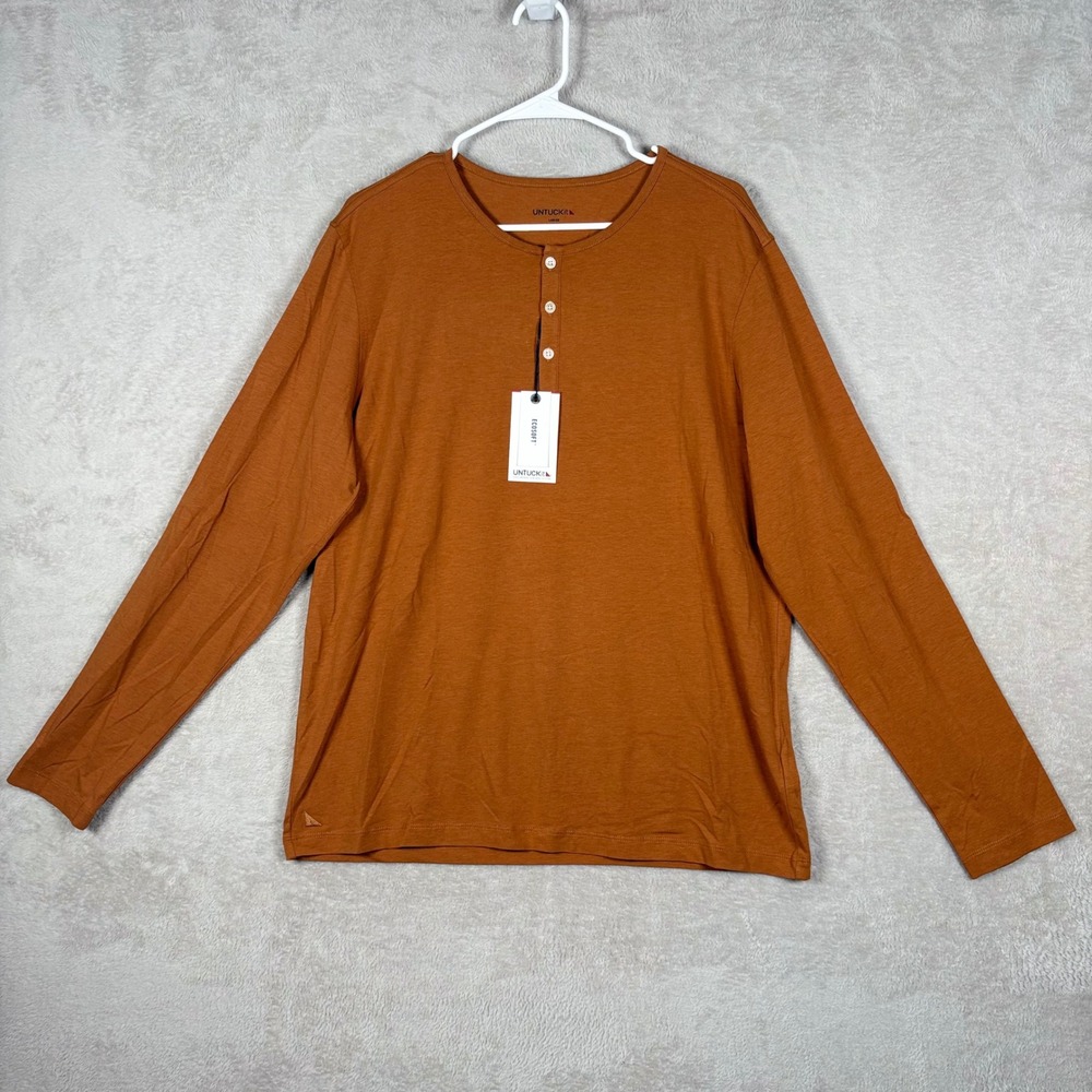 UNTUCKit Marastina Henley Mens Large Pecan Brown Long Sleeve Cotton Tencel NEW